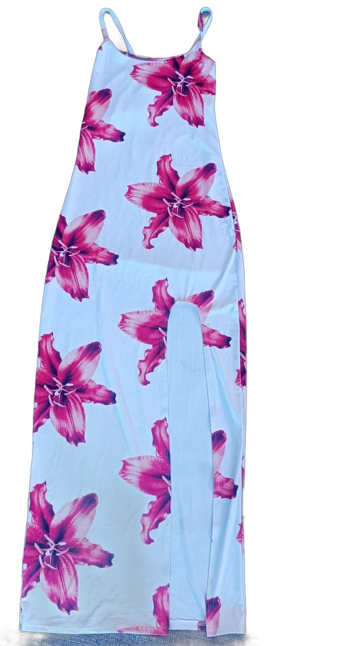 Vestido Longo Branco Floral com Fenda