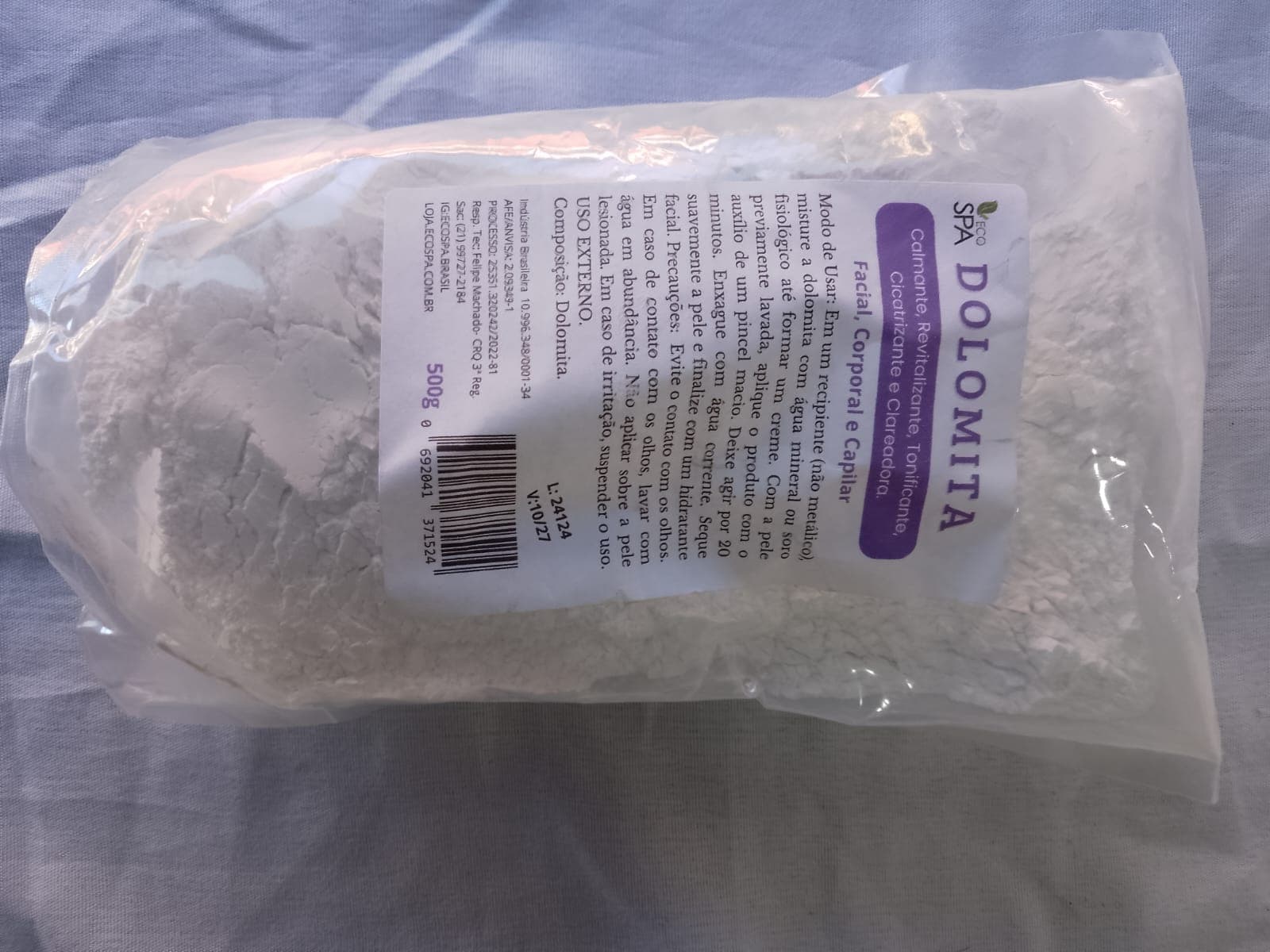 Dolomita em pó Eco Spa 500g uso facial corporal e capilar