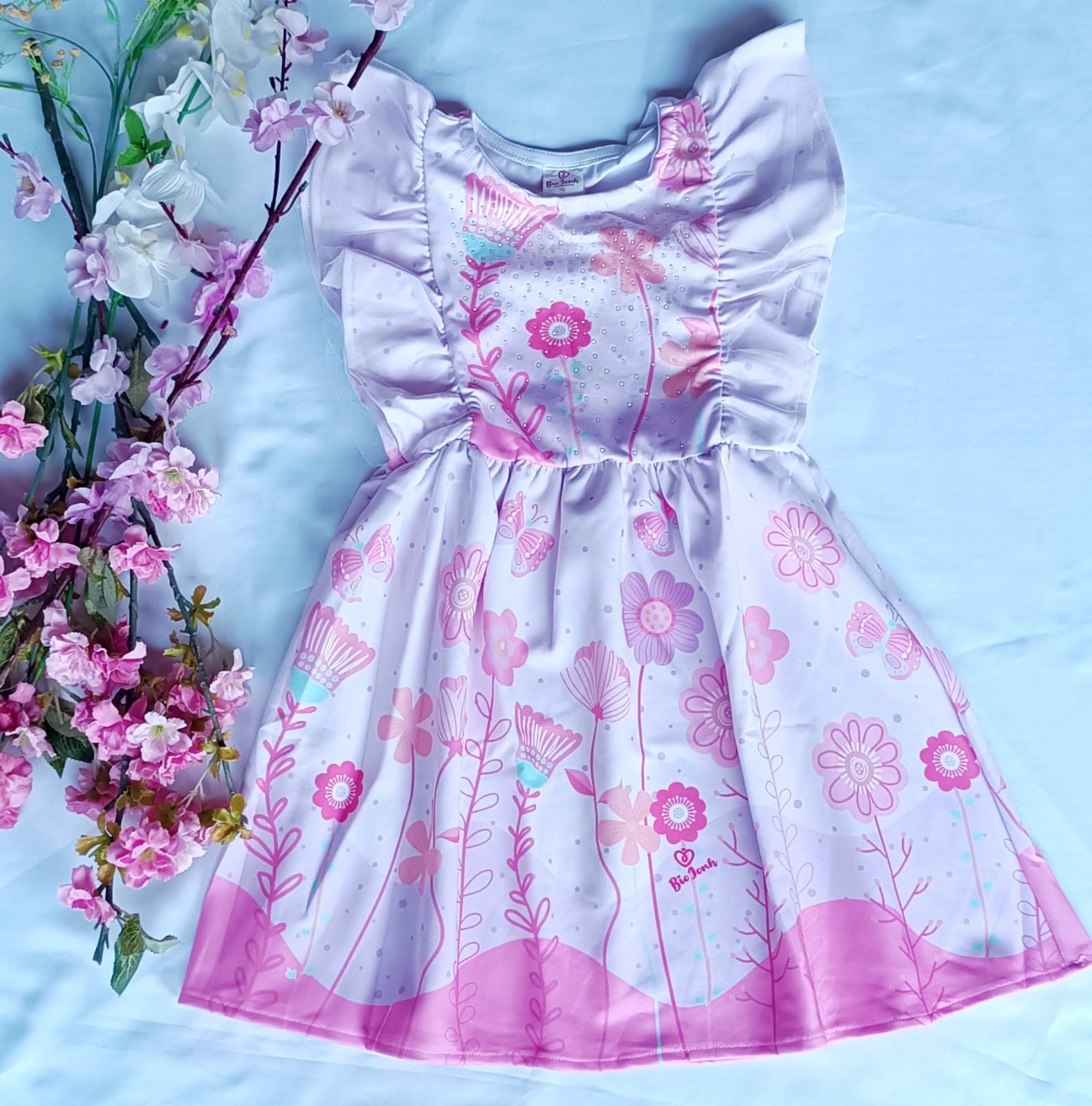 Vestido Infantil Menina Floral Barra Pink com Babado Nº 10