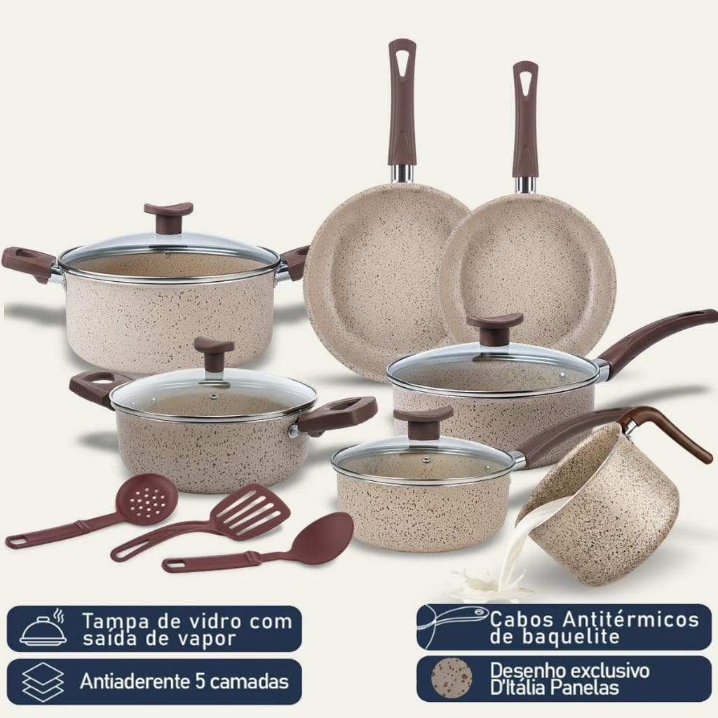 Conjunto de Panelas Antiaderente D'Italia com Tampas de Vidro
