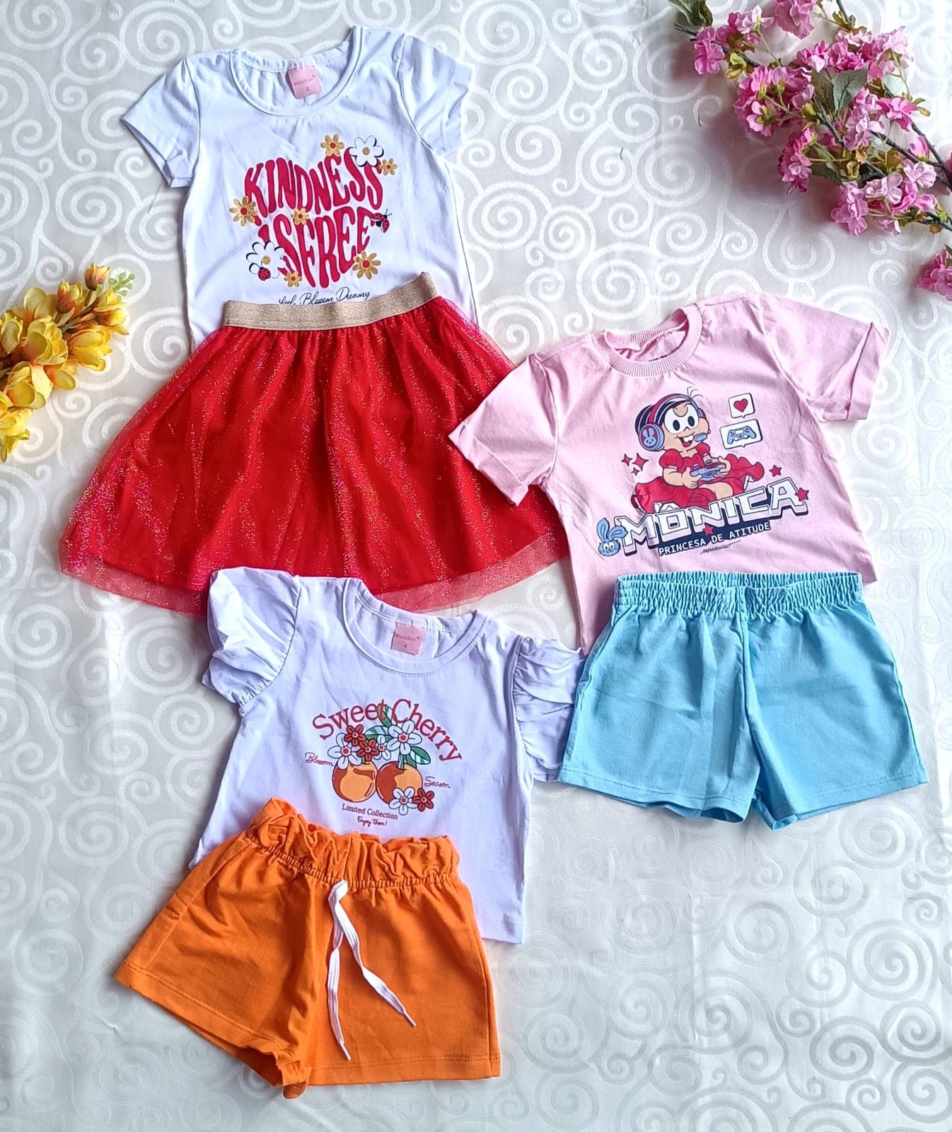 Kit 3 Conjuntos Infantil Menina Kindness Monica e Sweet Cherry