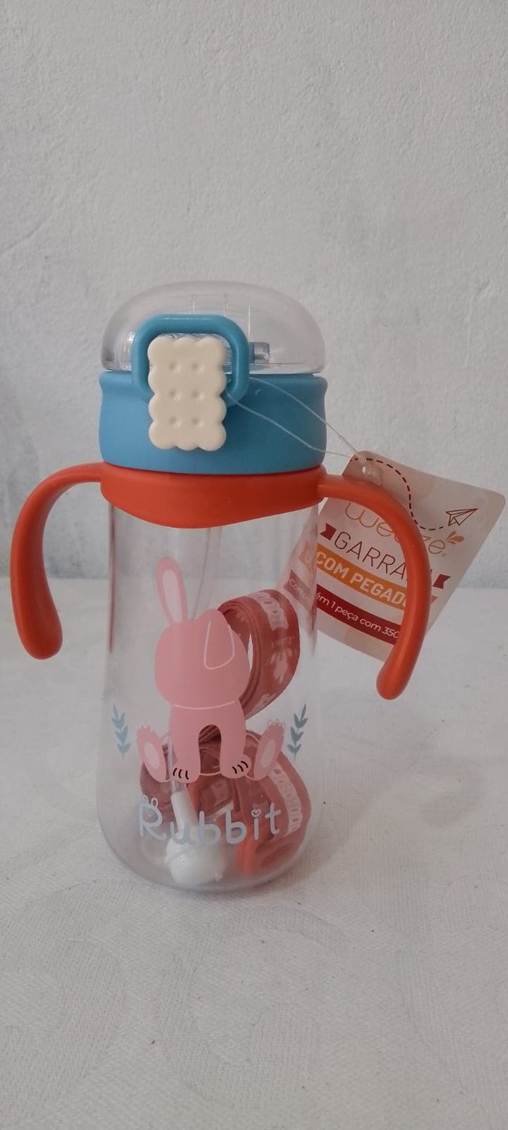 Garrafa infantil Weeze com pegador e canudo 350 ml coelho