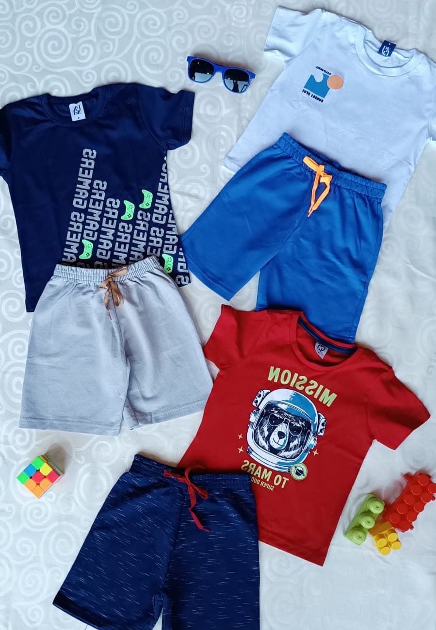 Kit 3 Conjuntos Infantil Menino Gamers Praia e Mission