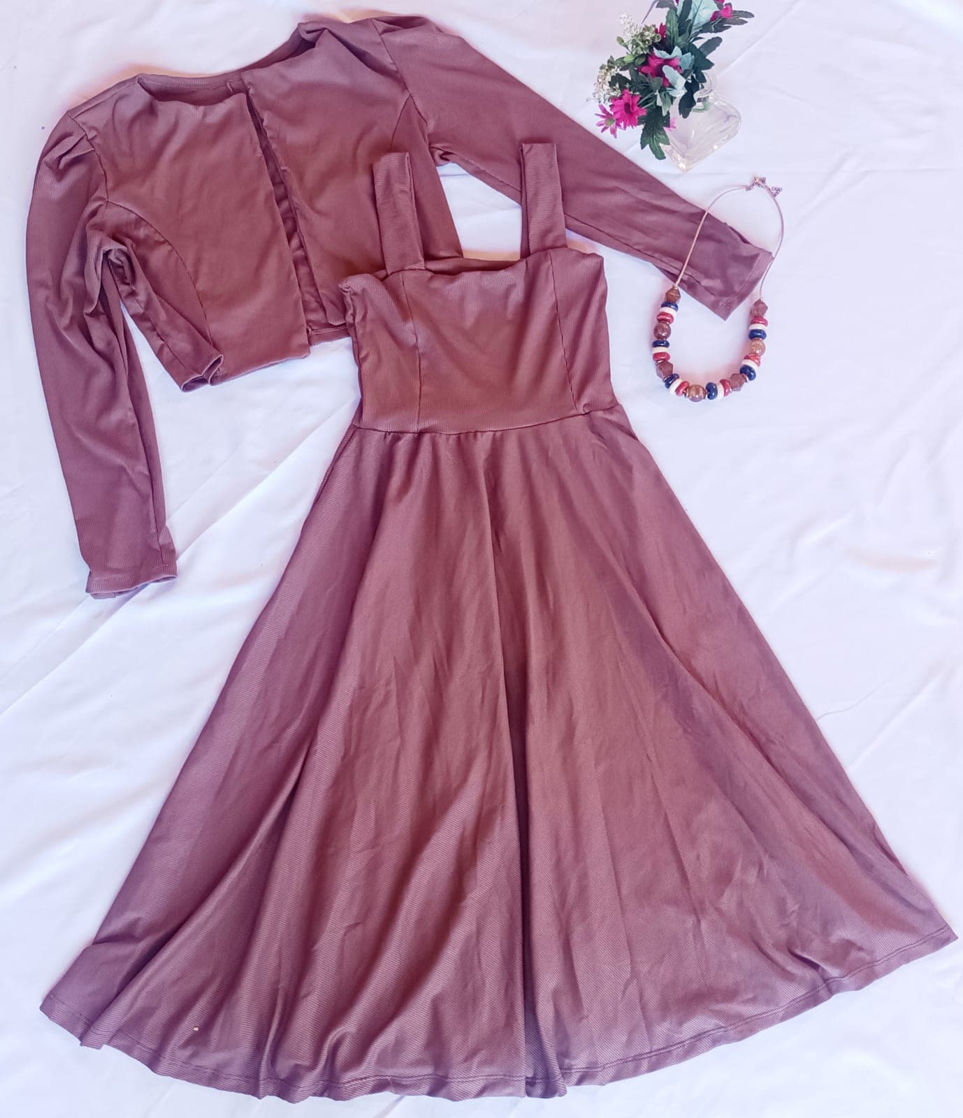 Vestido Longo Rose Manga Longa