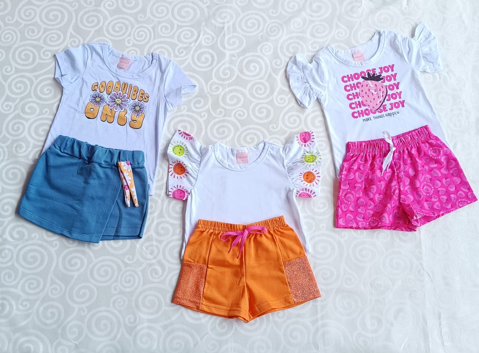 Kit 3 Conjuntos Infantil Menina Coqueiros Sois e Choose Joy