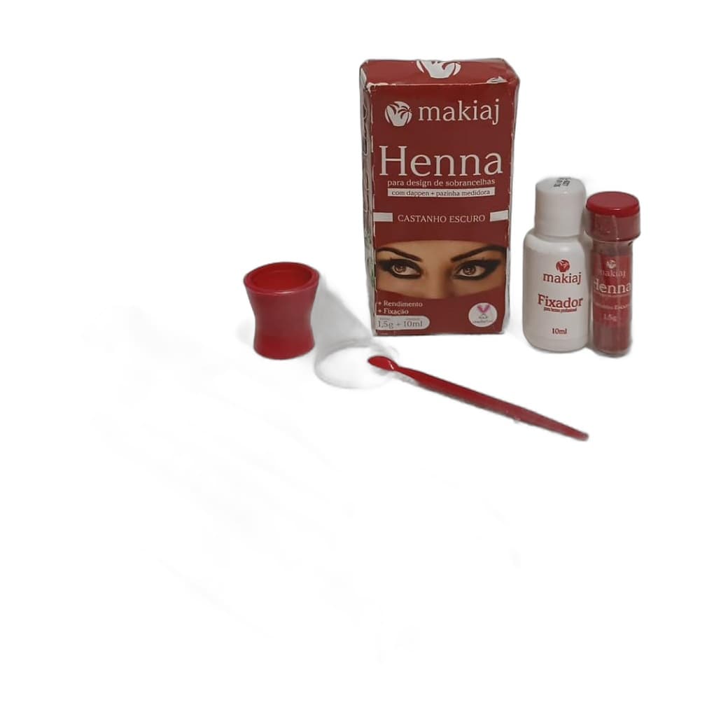 Kit Henna para Sobrancelhas Makiaj Castanho Escuro com Fixador