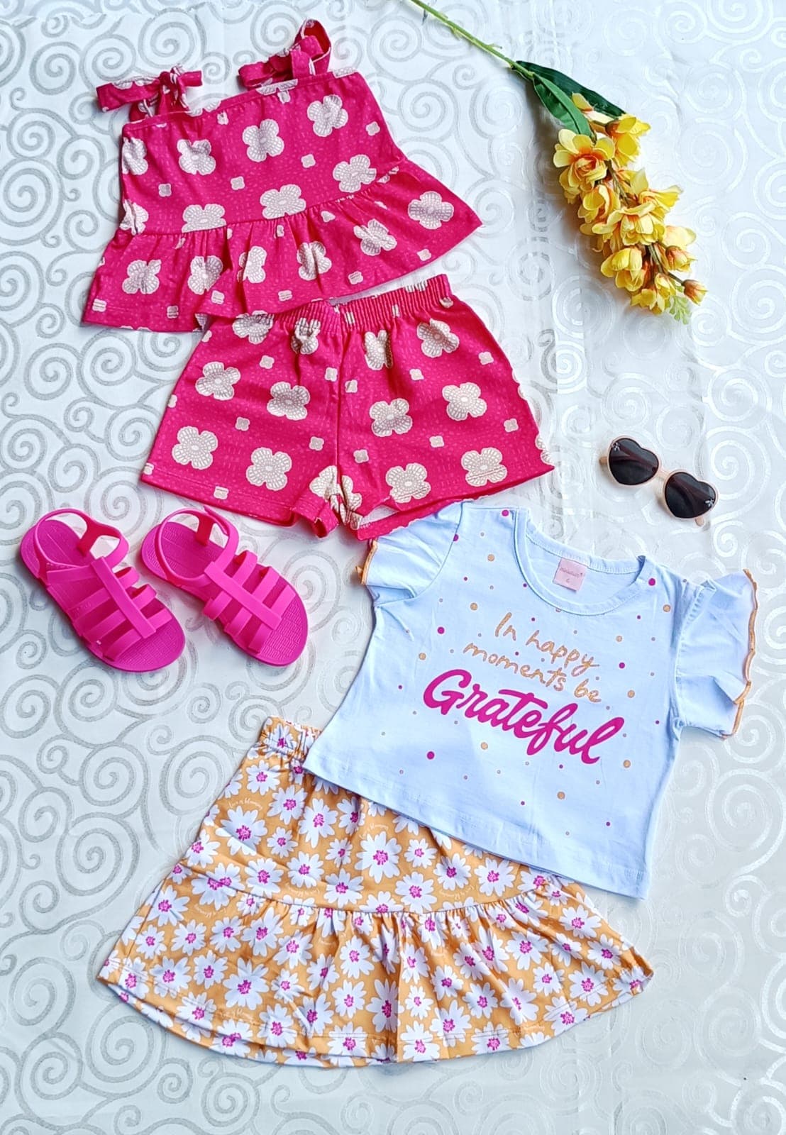 Kit 2 Conjuntos Infantil Menina Pink Flores e Grateful