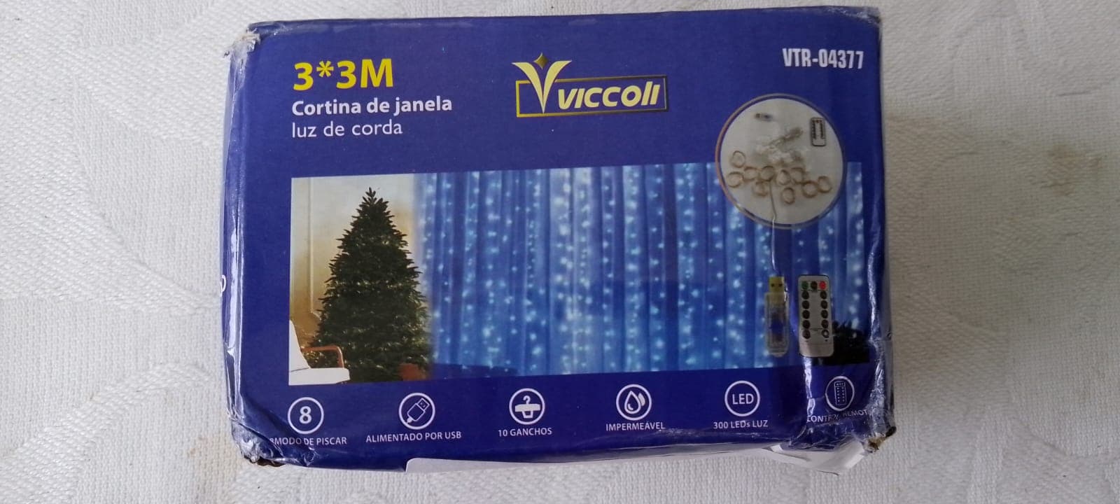 Cortina de luz LED Viccoli 3x3m 300 LEDs USB com controle
