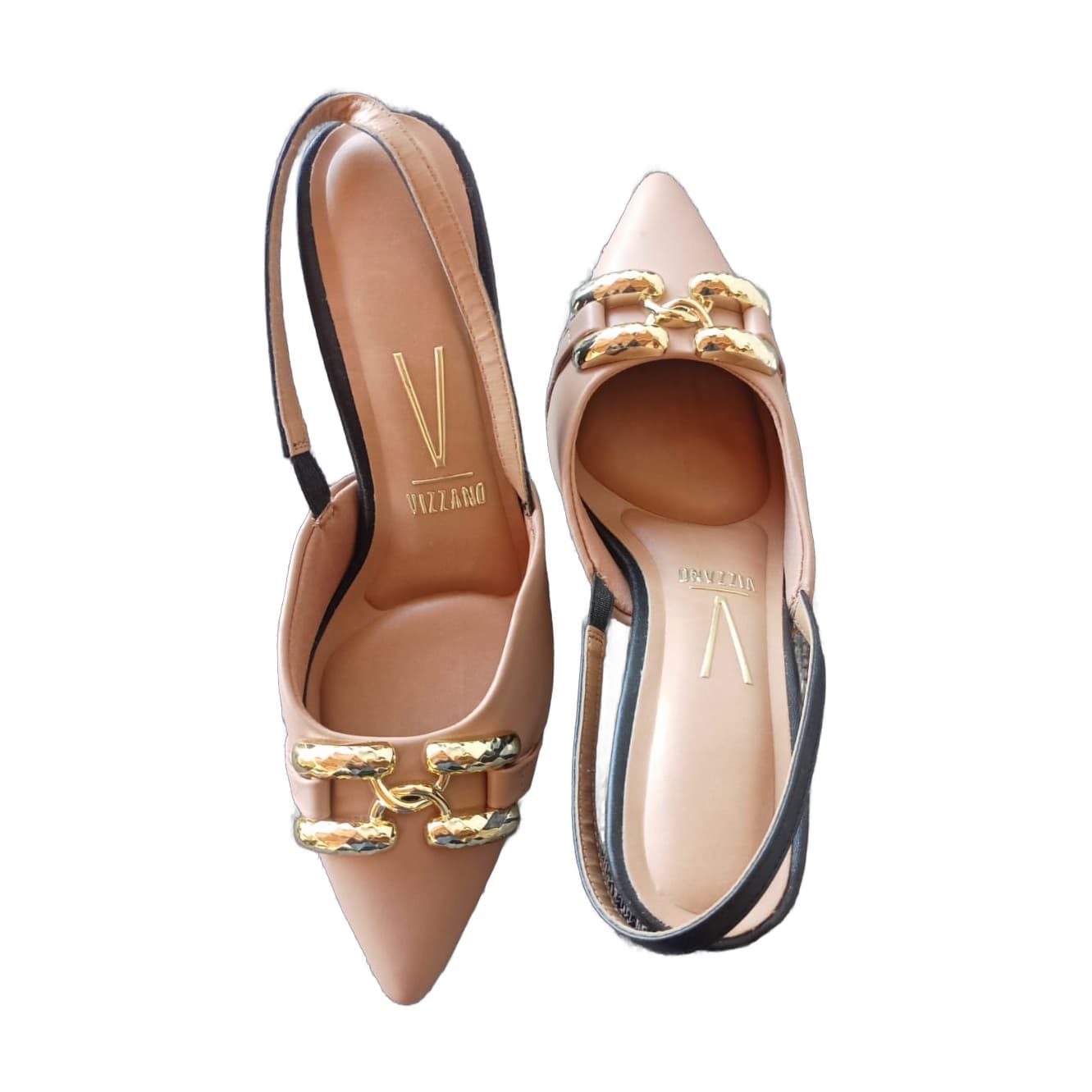 Scarpin Vizzano 6464.100 Slingback Bico Fino Pelica Bege 435 — Tam. 35