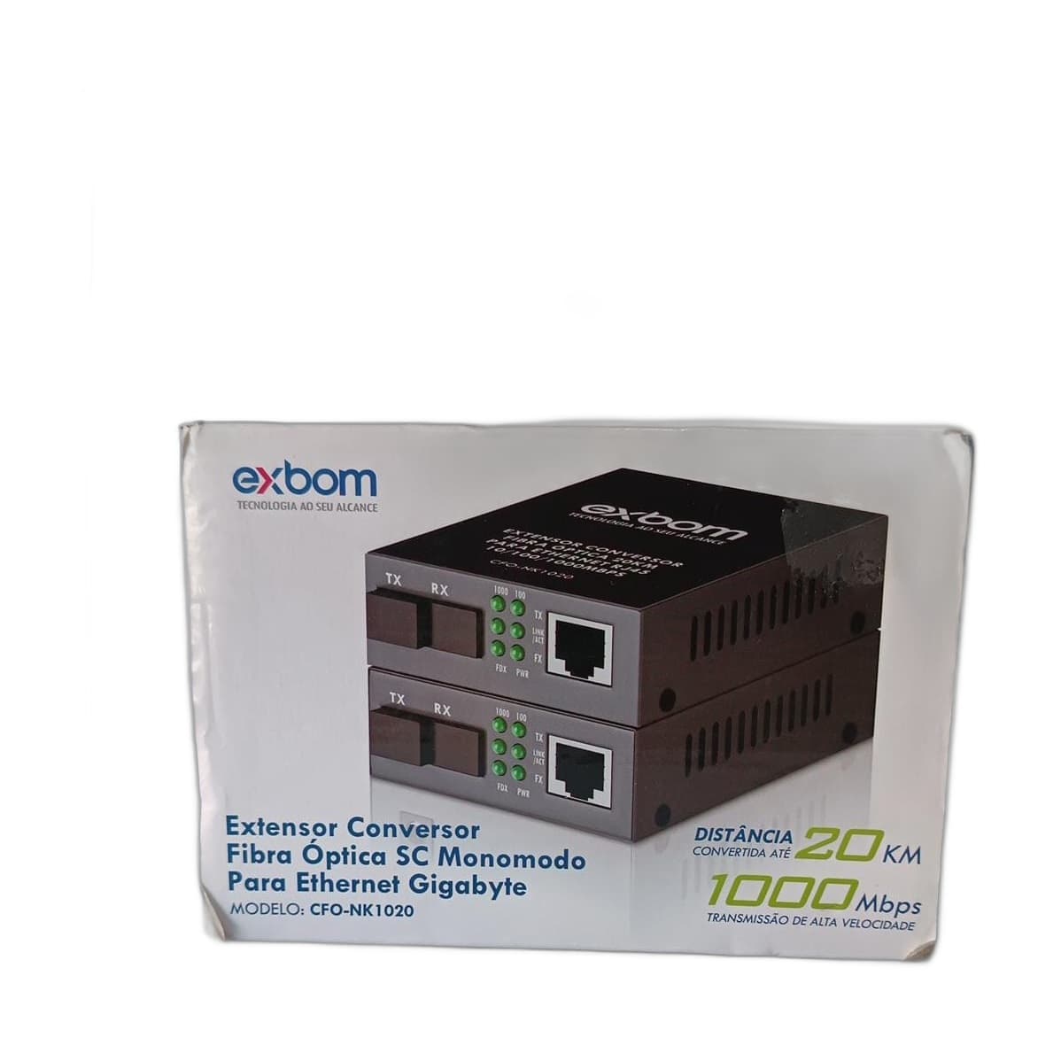 Par Conversor de Mídia Fibra Óptica Exbom CFO-NK1020 SC Monomodo Gigabit 20km