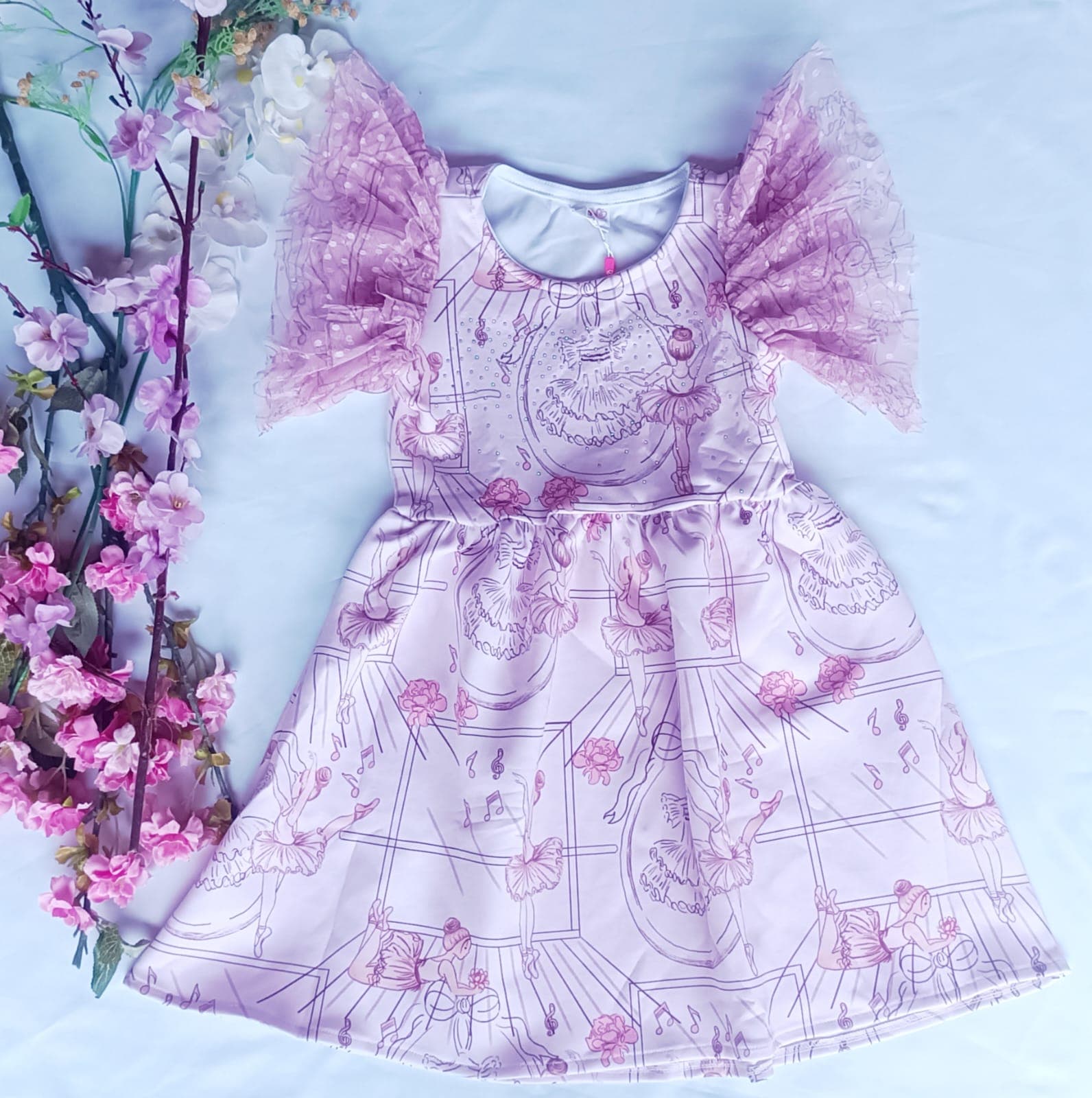 Vestido Infantil Menina Bailarina Manga de Tule Lilás Nº 10