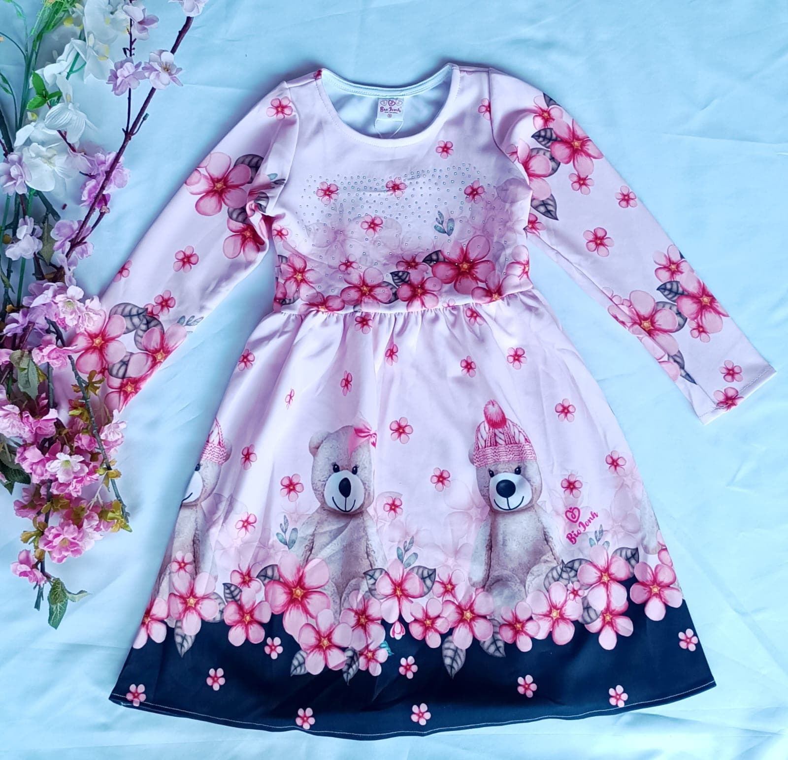 Vestido Infantil Menina Manga Longa Floral Barra Marinho Nº 10