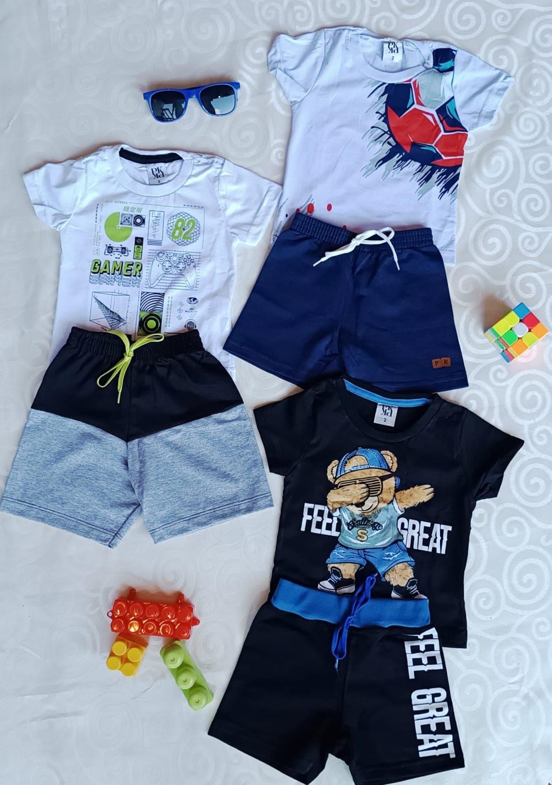 Kit 3 Conjuntos Infantil Menino Gamer Futebol e Urso Feel Great
