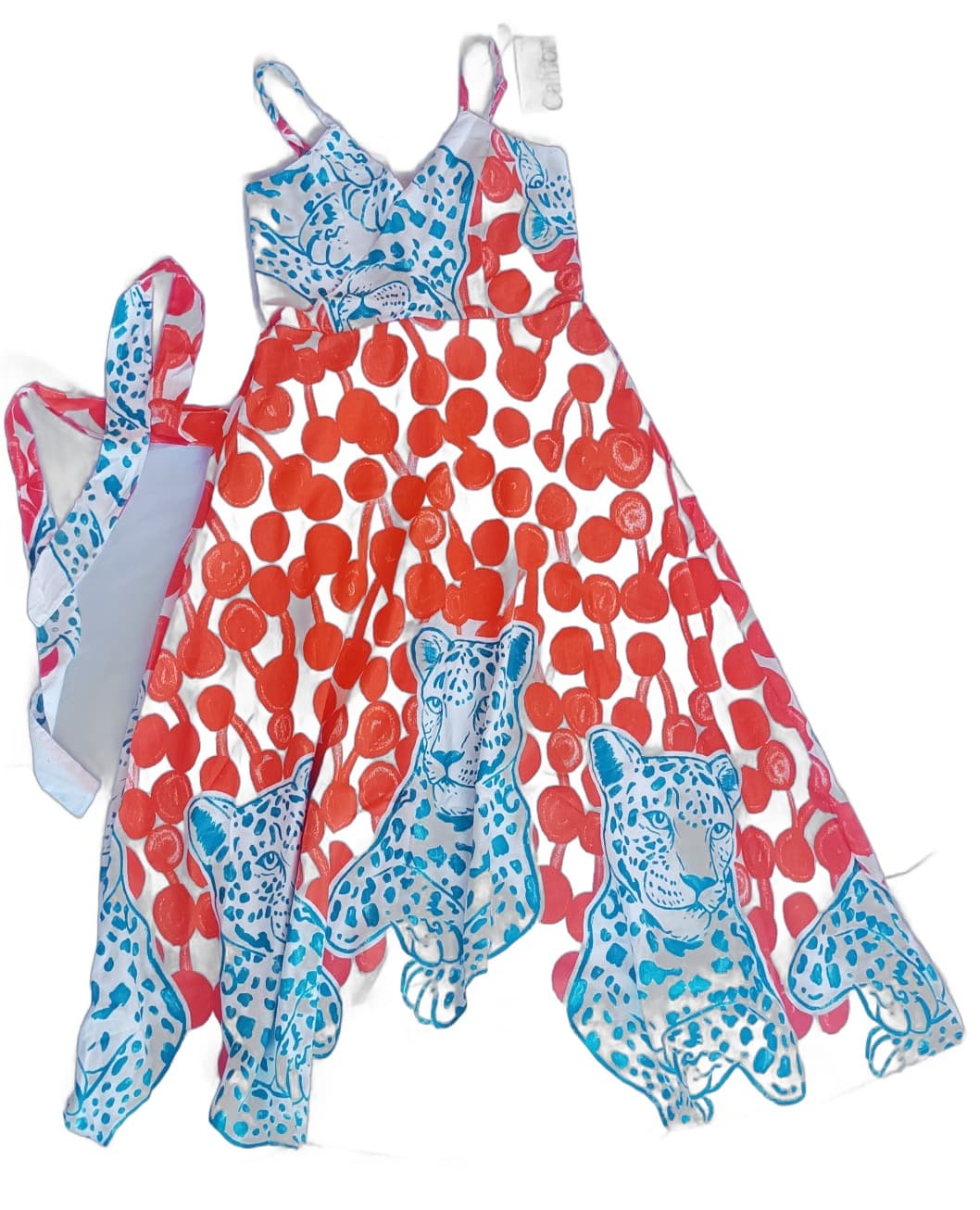 Vestido Califor Estampa Oncas Laranja e Branco