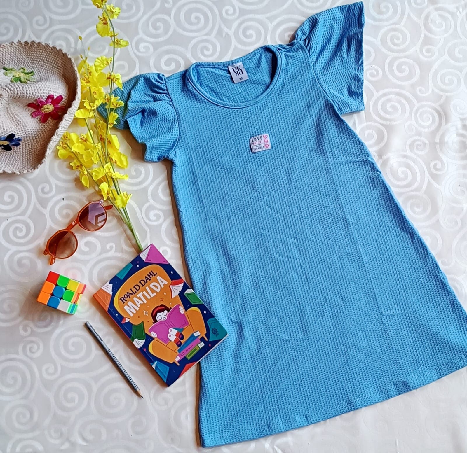 Vestido Infantil Menina Azul Canelada