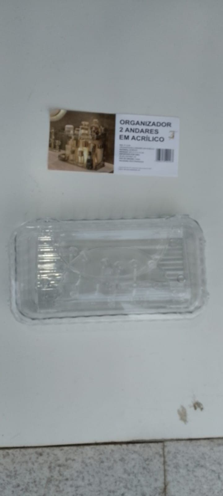 Organizador 2 andares em acrílico transparente para bancada