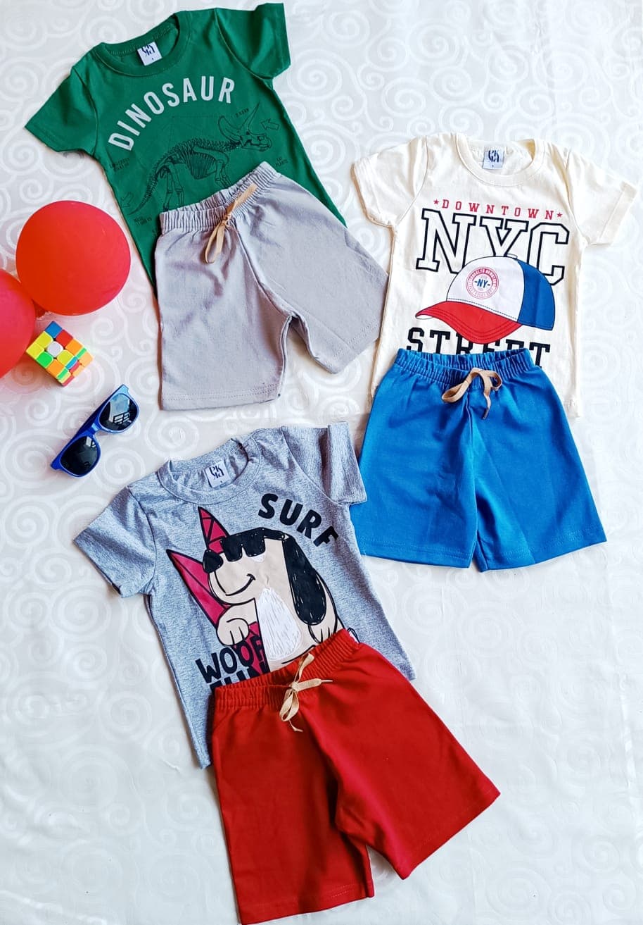 Kit 3 Conjuntos Infantil Menino Dinosaur NYC e Surf